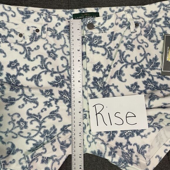 NEW LRL Lauren Jeans Co Ralph‎ White Denim Shorts Blue Floral Vine Sz 14 Vintage - Picture 4 of 9